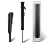 Cobee Matite meccaniche da carpentiere con 6 ricariche, matite da carpentiere solide con temperamatite incorporato per la lavorazione del legno con fori profondi per creare matite automatiche(nero)