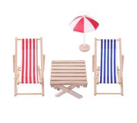 Cobee Mini Sedia da Spiaggia 4 Pezzi, Scala 1:12, Ombrellone, Tavolo per Piante, Accessori Esterni per Casa delle Bambole