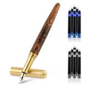 cobee® Penna stilografica in legno con 12 cartucce d'inchiostro da 2,6 mm, penna stilografica in legno di lusso realizzata a mano, stile vintage, punta fine da 0,5 mm, per diari aziendali, calligrafia
