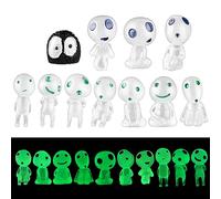 Cobee Set di 10 statuette luminose di elfi che si illuminano al buio, con 10 ornamenti fantasmi neri, micro decorazioni paesaggistiche in resina, statue da giardino fatate per esterni, patio, cortile