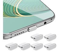 Cobee Set di 6 tappi antipolvere USB C, tappi per porte di tipo C, tappi antipolvere per porta di ricarica, tappi per porta USB C, protezione antipolvere in metallo per smartphone laptop (argento)