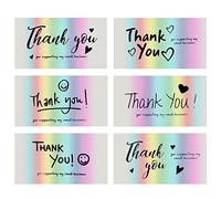 COBEE Set di biglietti di ringraziamento, 120 pezzi, con scritta "Thank You for Supporting My Small Business Cards Notes Holographic Rainbow Thank You", 6 stili (8,9 x 4,8 cm), argento