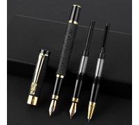 cobee® Set di penne stilografiche in metallo con 3 diversi pennini, penna stilografica di lusso con punta media extra fine, pennino piegato, finitura satinata, penna business per uomini e donne (nero)