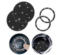 cobee Sottobicchieri per auto Bling, confezione da 2 portabicchieri per auto universali in silicone antiscivolo 2sottobicchieri con inserti scintillanti e pulsante di avvio Anello di (Nero)