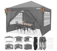 COBIZI Gazebo 3 x 3 impermeabile, stabile, con 8 picchetti e 4 funi a vento, protezione UV 50+, telo ad alta densità, gazebo pieghevole 3 x 3, impermeabile, stabile, invernale, pieghevole, 3 x 3 cm