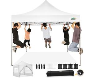 COBIZI Gazebo 3 x 3 impermeabile, stabile, resistente all'inverno, pieghevole, per feste, per esterni, con 4 parti laterali e borsa per bicicletta, bianco (telo Oxford 420D)