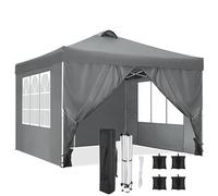 COBIZI Gazebo 3 x 3, protezione UV 50 + Gazebo pieghevole 3 x 3, impermeabile, stabile, resistente all'inverno, con 4 parti laterali e 4 sacchi di sabbia, gazebo pieghevole da 3 x 3 m, per campeggio