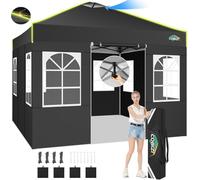 COBIZI Gazebo 3x3 con Blocco Centrale a Un Solo Pulsante, Pieghevole Impermeabile, 4Pannelli Laterali, Tendone da Esterno, 3 Altezza Regolabile, Protezione UV, Strisce Fluorescenti e Ventilazione