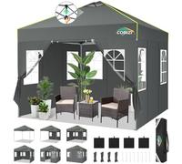 COBIZI Gazebo 3x3 con Blocco Centrale a Un Solo Pulsante, Pieghevole Impermeabile, 4Pannelli Laterali, Tendone da Esterno, 3 Altezza Regolabile, Protezione UV, Strisce Fluorescenti