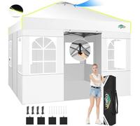 COBIZI Gazebo 3x3 con Blocco Centrale a Un Solo Pulsante, Pieghevole Impermeabile, 4Pannelli Laterali, Tendone da Esterno, 3 Altezza Regolabile, Protezione UV, Strisce Fluorescenti e Ventilazione