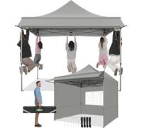 COBIZI Gazebo 3x3 Pieghevole Impermeabile con Parasole e Pannelli Laterali UV50+ Gazebo Esterno Resistente 3x3 Tendone da Esterno Tenda per Giardino Auto Campeggio Spiaggia Fiere(3 per 3m Grigio)