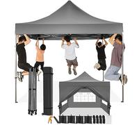 COBIZI Gazebo 3x3 Pieghevole Impermeabile con Parete Laterale,Gazebo Esterno Resistente,Tende per Gazebos,Tendone Padiglione Pop Up per Feste Campeggio (3 per 3m Grigio)