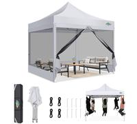 COBIZI Gazebo 3x3 Pieghevole Impermeabile con Zanzariera e Pareti Laterali - Tendone Padiglione Pop Up per Feste e Campeggio con Borsa (3 per 3m Bianco)