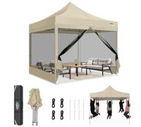COBIZI Gazebo 3x3 Pieghevole Impermeabile, Esterno Resistente con Zanzariera Parete Laterale,Tende per Gazebo,Tendone Padiglione Pop Up per Feste Campeggio con Borsa(3 per 3m Cachi)