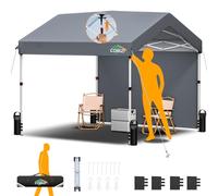 COBIZI Gazebo 3x3 Pieghevole Impermeabile Pop-up One-touch,Garage Auto per Esterno con 1 Parete Laterale,Gazebo Pieghevole 3x3 per Campeggio Spiaggia Giardino Commerciale,Tendone(3 per 3m Grigio)