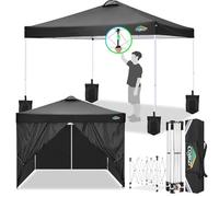 COBIZI Gazebo 3x3m Pieghevole con 4 Parti Laterali,da Esterno in Ferro Regolabile in Altezza Tendone Pieghevole con Telo Impermeabile,Protezione UV impermeabile di base 50+(nero)