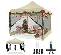 COBIZI Gazebo 3x3M Pieghevole Impermeabile con Zanzariera, Gazebo Esterno Resistente Robusto Richiudibile da Giardino, Kaki