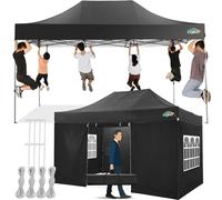 COBIZI Gazebo 3x4,5,Esterno Resistente con 4 Parete Laterale,Esterno Pieghevole Impermeabile Gazebos da Giardino,Tendone Padiglione Pop Up per Feste Campeggio (3 per 4,5m Nero)