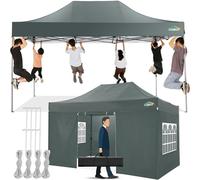 COBIZI Gazebo 3x4,5,Esterno Resistente con 4 Parete Laterale,Esterno Pieghevole Impermeabile Gazebos da Giardino,Tendone Padiglione Pop Up per Feste Campeggio (3 per 4,5m Grigio)