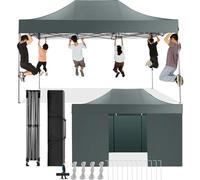 COBIZI Gazebo 3x4,5 Pieghevole Impermeabile Con Parete Laterale, Resistente, Tende, Tendone Padiglione Pop Up per Feste Campeggio (3 per 4,5m Grigio)