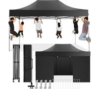 COBIZI Gazebo 3x4,5 Pieghevole Impermeabile Con Parete Laterale, Resistente, Tende, Tendone Padiglione Pop Up per Feste Campeggio (3 per 4,5m Nero)