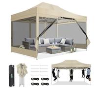 COBIZI Gazebo 3x4,5 Pieghevole Impermeabile, Esterno Resistente con Zanzariera Parete Laterale,Tende per Gazebo,Tendone Padiglione Pop Up per Feste Campeggio con Borsa(3 per 4,5m Cachi)