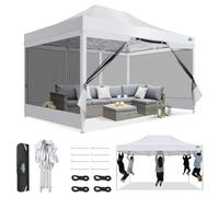 COBIZI Gazebo 3x4,5 Pieghevole Impermeabile,Gazebo Esterno Resistente con Zanzariera Parete Laterale,Tende per Gazebo,Tendone Padiglione Pop Up per Feste Campeggio con Borsa(3 per 4,5m Bianco)