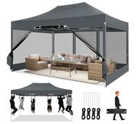 COBIZI Gazebo 3x4,5M Pieghevole Impermeabile con Zanzariera, Gazebo Esterno Resistente Robusto Richiudibile da Giardino, Grigio