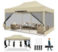 COBIZI Gazebo 3x4,5M Pieghevole Impermeabile con Zanzariera, Gazebo Esterno Resistente Robusto Richiudibile da Giardino, Kaki