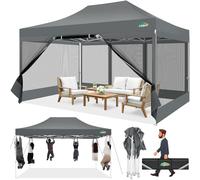 COBIZI Gazebo 3x4.5m Tenda a Baldacchino con 4 Pareti Laterali, Resistente Tettoia Pop-up con Zanzariera, Tenda a Schermo Facile per Feste, Matrimonio, Campeggio All'aperto con Borsa,Grigio