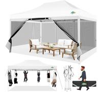 COBIZI Gazebo 3x4.5m Tenda a Baldacchino con 4 Pareti Laterali, Resistente Tettoia Pop-up con Zanzariera, Tenda a Schermo Facile per Feste, Matrimonio, Campeggio All'aperto con Borsa,Bianco