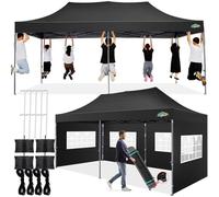 COBIZI Gazebo 3x6,Esterno Resistente con Parete Laterale e Sacchi di Sabbia,Esterno Pieghevole Impermeabile Gazebos da Giardino,Tendone Padiglione Pop Up per Feste Campeggio (3 per 6m Nero)