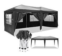 COBIZI Gazebo 3x6 m Pieghevole Impermeabile con 6 Pareti Gazebo Richiudibile Gazebo da Giardino Protezione UV Tendone per Feste, Esterno (Nero)