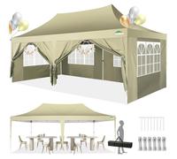 COBIZI Gazebo 3x6 Pieghevole Impermeabile con 6 Parete Laterale, Gazebo Esterno resistente 3x6 per Feste Campeggio Spiaggia Giardino Commerciale, Tendone Portatile(3 per 6m Cachi)