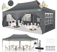 COBIZI Gazebo 3x6 Pieghevole Impermeabile con 6 Parete Laterale, Gazebo Esterno resistente 3x6 per Feste Campeggio Spiaggia Giardino Commerciale, Tendone Portatile(3 per 6m Grigio)