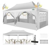 COBIZI Gazebo 3x6 Pieghevole Impermeabile con 6 Parete Laterale, Gazebo Esterno resistente 3x6 per Feste Campeggio Spiaggia Giardino Commerciale, Tendone Portatile(3 per 6m Bianco)