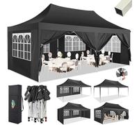 COBIZI Gazebo 3x6 Pieghevole Impermeabile con 6 Parete Laterale,Nero | Gazebo Esterno resistente 3x6 per Feste Campeggio Spiaggia Giardino Commerciale, Tendone Portatile