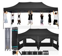 COBIZI Gazebo 3x6 Pieghevole Impermeabile con Parete Laterale,Gazebo Esterno Resistente,Tende per Gazebo,Tendone Padiglione Pop Up per Feste Campeggio (3m per 6m Nero)