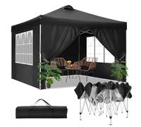 COBIZI Gazebo da giardino, 3 x 3 m, impermeabile, stabile, resistente all'inverno, pieghevole, con sfiato, 4 parti laterali, 4 sacchi di sabbia, regolabile in altezza, pieghevole, nero