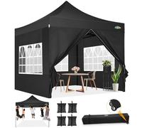 COBIZI Gazebo Esterno Resistente,Gazebo 3x3 Pieghevole Impermeabile a Freddo con 4 Pezzi Pareti Laterali + 4 Sacchi di Sabbia, Mercato Trading Evento Festival Campeggio Giardino, Nero