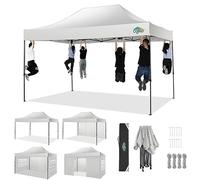 COBIZI Gazebo pieghevole, 3 x 4,5 cm, impermeabile, stabile, resistente all'inverno, 2.0, protezione dai raggi UV, con 4 parti laterali, per festival, feste, protezione solare, gazebo, colore bianco