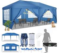 COBIZI Gazebo pieghevole, 3 x 6 cm, impermeabile, pop-up, 3 x 6 m, con 6 pannelli laterali con protezione UV, tenda pieghevole 3 x 6 cm, per mercato, eventi all'aperto, giardino, blu