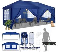 COBIZI Gazebo pieghevole 3x6m, impermeabile, resistente all'inverno, pop-up pieghevole 3x6m, con 6 bordi laterali, 3 altezze regolabili, protezione UV, per feste, mercato, eventi all'aperto