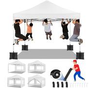 COBIZI Gazebo Pieghevole 3x3m Impermeabile Robusto Resistente all'Inverno 2.0, Gazebo da Giardino Pieghevole 3 Altezze Regolabili, con 4 Pareti Laterali e 4 Sacchi di Sabbia, Bianco