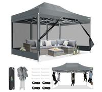 COBIZI Gazebo 3x4,5 Pieghevole Impermeabile Con Zanzariera e Parete Laterale - Tende Per Esterno, Tendone Padiglione Pop Up Per Feste e Campeggio Con Borsa (3 Per 4,5m Grigio)