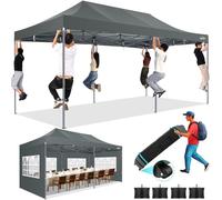 COBIZI Gazebo pop-up robusto, con 6 pareti laterali, facile da montare, per eventi all'aperto, 100% impermeabile, regolabile in 3 posizioni con borsa per il trasporto su ruote, colore grigio