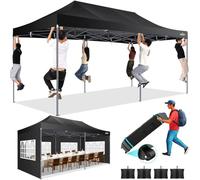 COBIZI Gazebo pop-up robusto, con 6 pareti laterali, facile da montare, per eventi all'aperto, 100% impermeabile, regolabile in 3 posizioni con borsa per il trasporto su ruote, colore nero