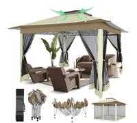COBIZI Gazebos 3x3 Robusto Gazebo da Giardino Esterno Gazebos con Zanzariera Pop Up Gazebo Pieghevole Installazione con Un Pulsante In Alto, Contiene 4 Sacchi Di Sabbia, 8 Corde Del Vento, 8 Picchetti