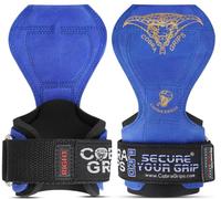 Cobra Grips Pro Guanti per sollevamento pesi, cinghie resistenti, alternativa ai ganci per sollevamento pesi, per stacchi da terra, con supporto imbottito in neoprene regolabile integrato (pelle blu