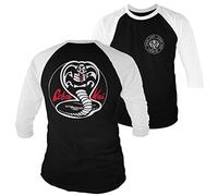 Cobra Kai Licenza Ufficiale Bianca Patches Baseball 3/4 Maniche Maglietta (Bianca-Nero), Medium